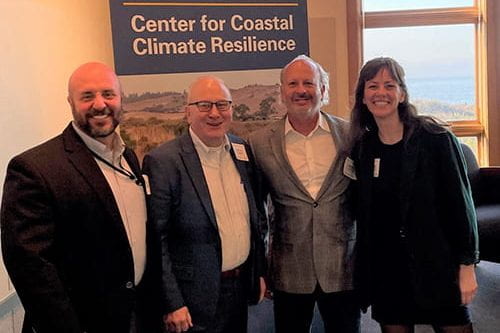 Symposium participants included (left to right) Jeff King and Stephen Hill from the U.S. Army Corps of Engineers, and UCSC’s Michael Beck and Megan Kelso.